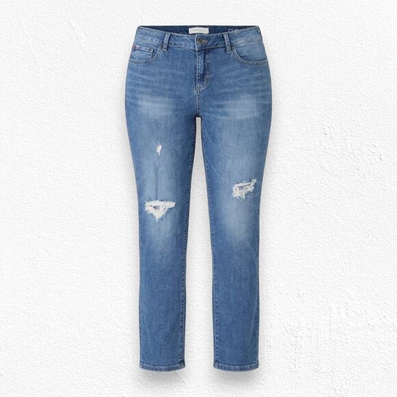 Slink Denim - Slink Medium Wash Distressed Mid Rise Curvy Fit Straight Leg Jeans Size 16